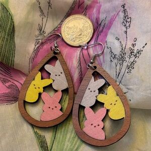 Peeps Easter Bunny Wood Earrings